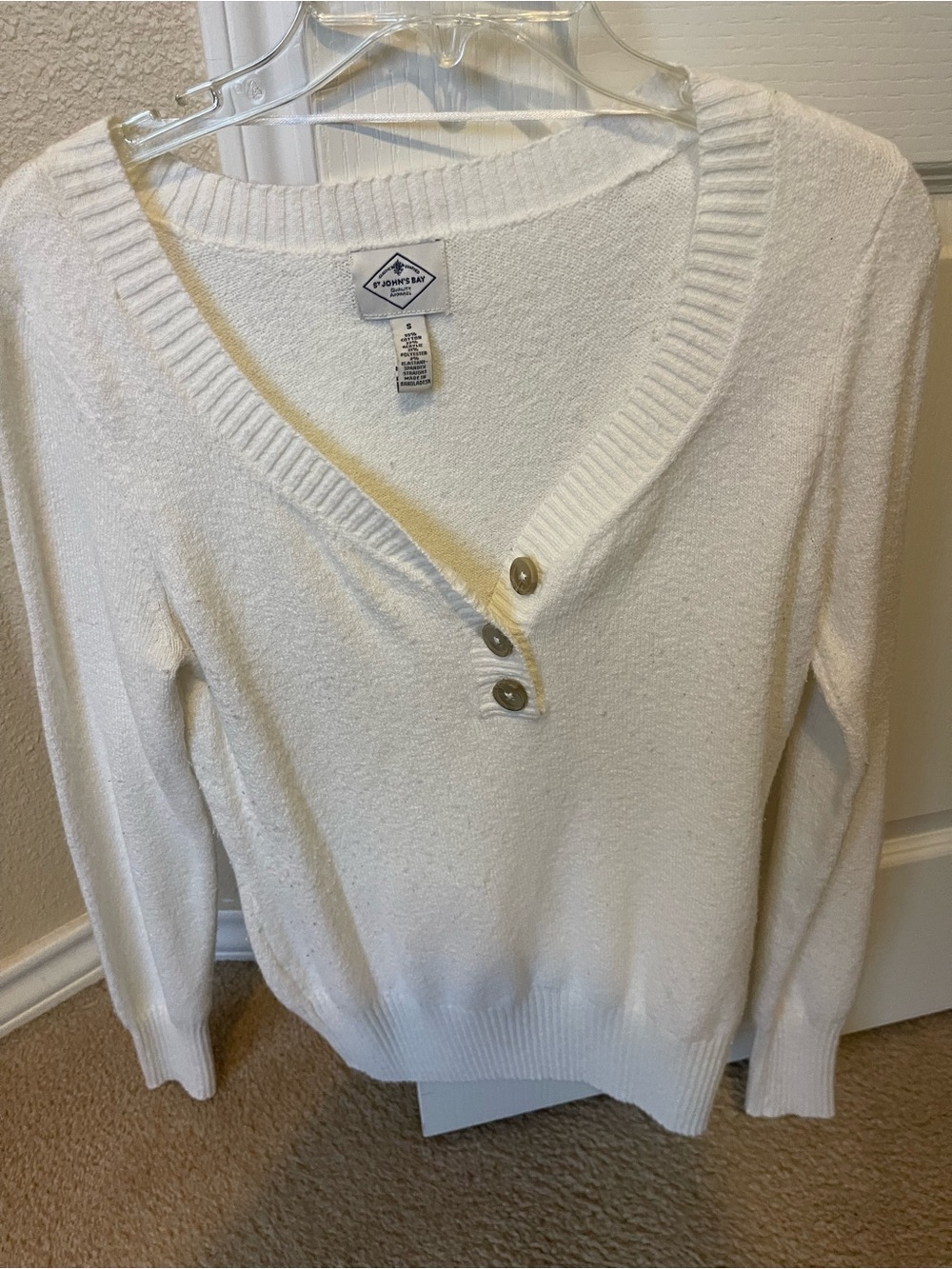 St. John's Bay Women's Cream V-Neck Three-Button Pullover